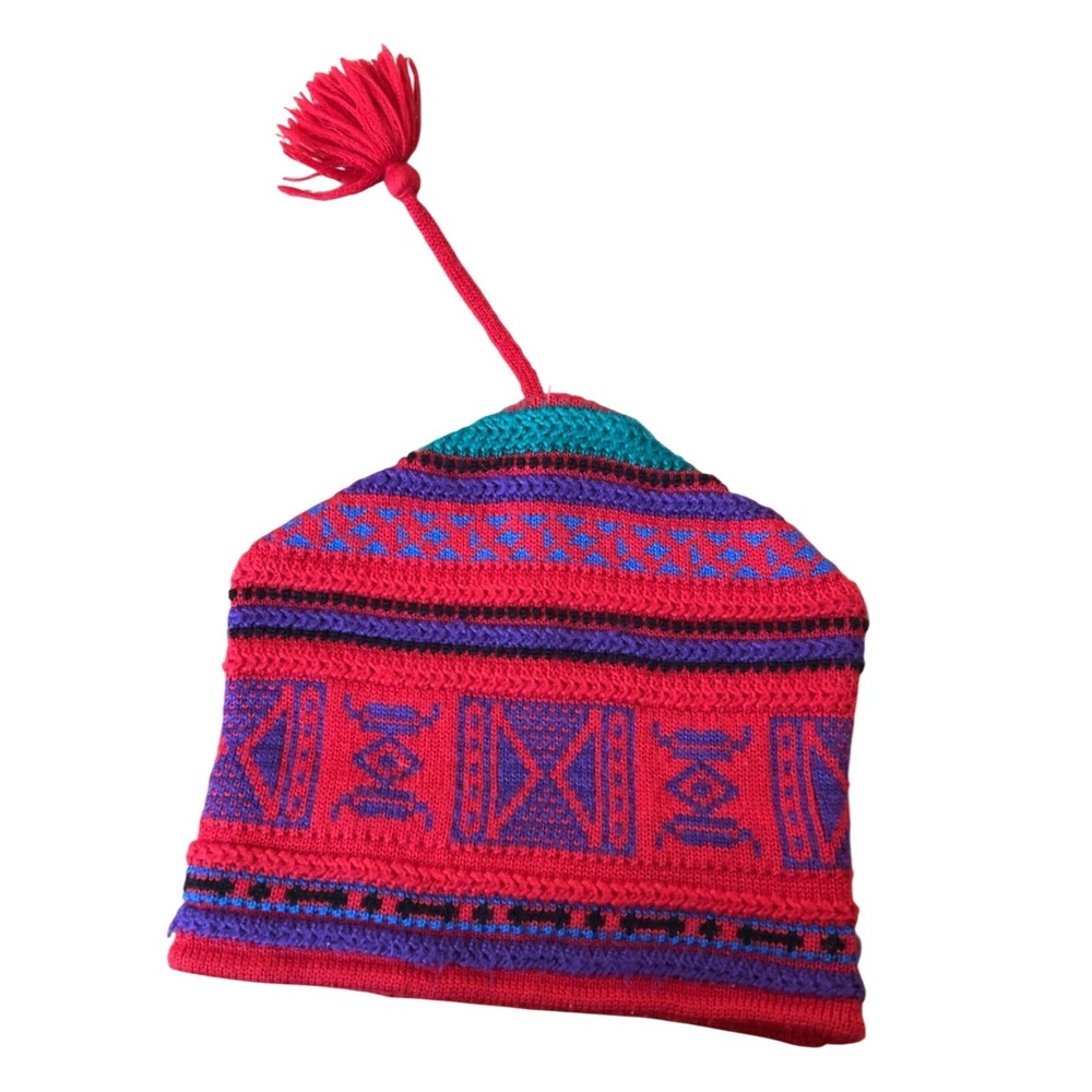 VTG 70's Meister Knit Beanie Hat Colorful Fair Isle Wool Blend Winter Ski